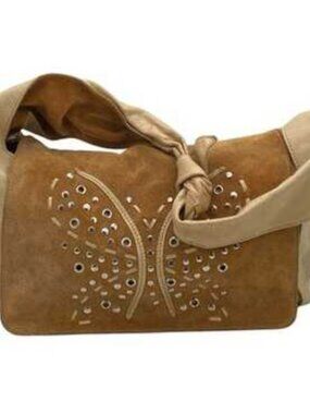 Arcadia Italy Leather vintage hobo bag gold with butterfly embossing.